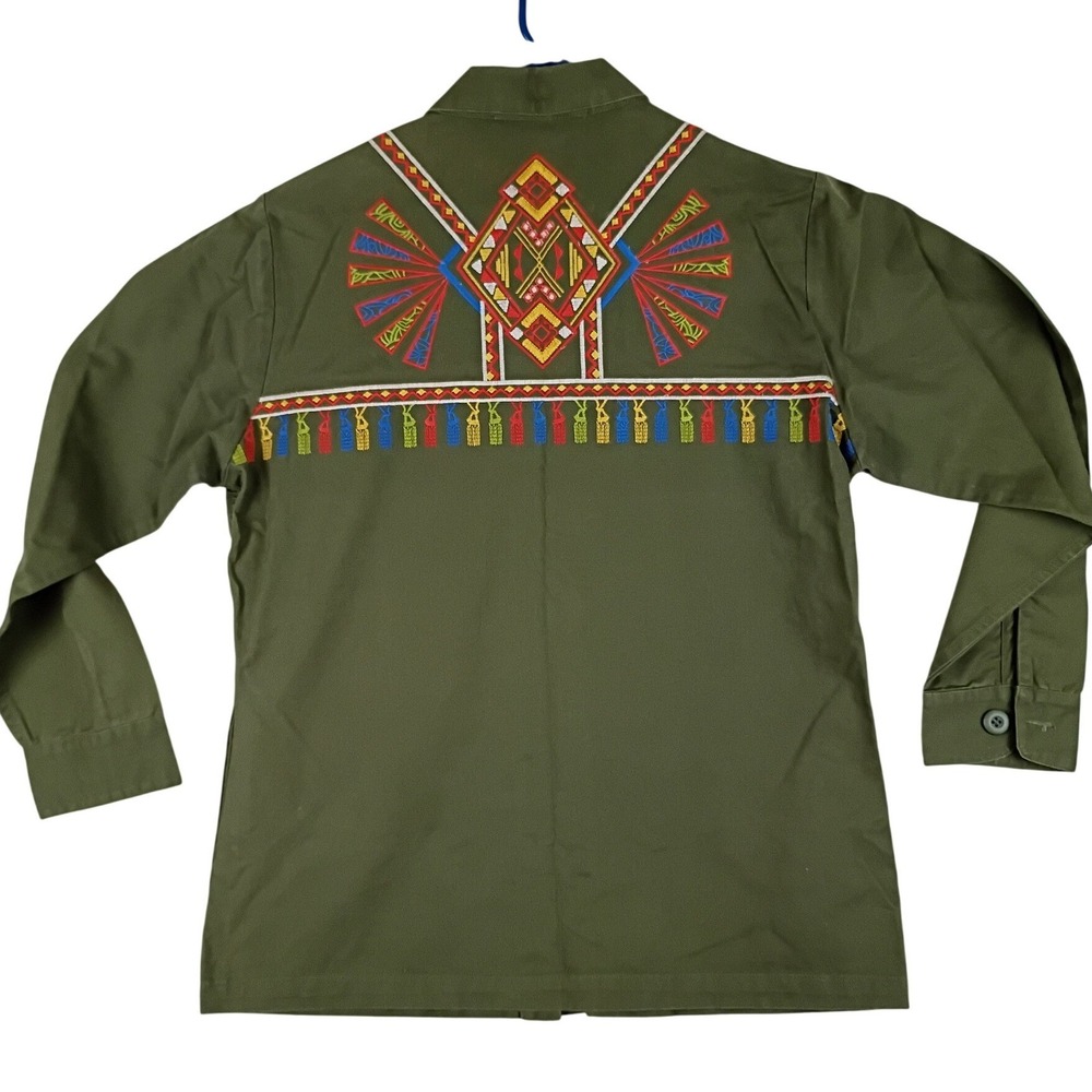 Vintage Boho Jane Embroidered Military Twill Shirt Women S Green Aztec Southwest